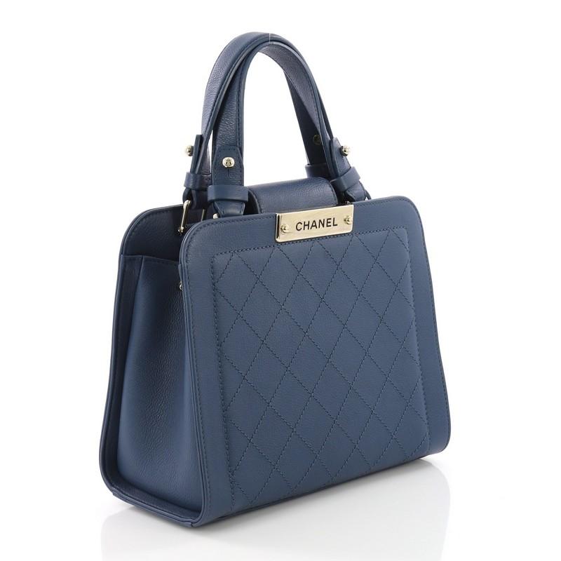 Black Chanel Label Click Shopping Tote Quilted Calfskin Small