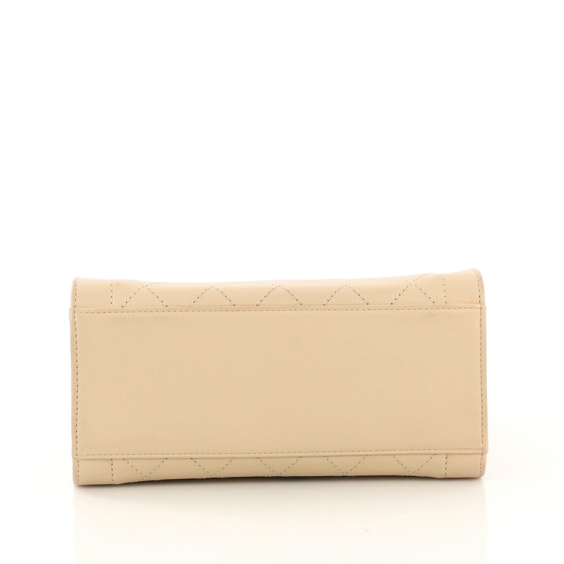 Beige Chanel Label Click Shopping Tote Quilted Calfskin Small