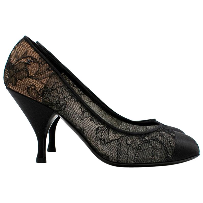 Chanel Lace And Satin Cap Toe Pumps 36.5 For Sale