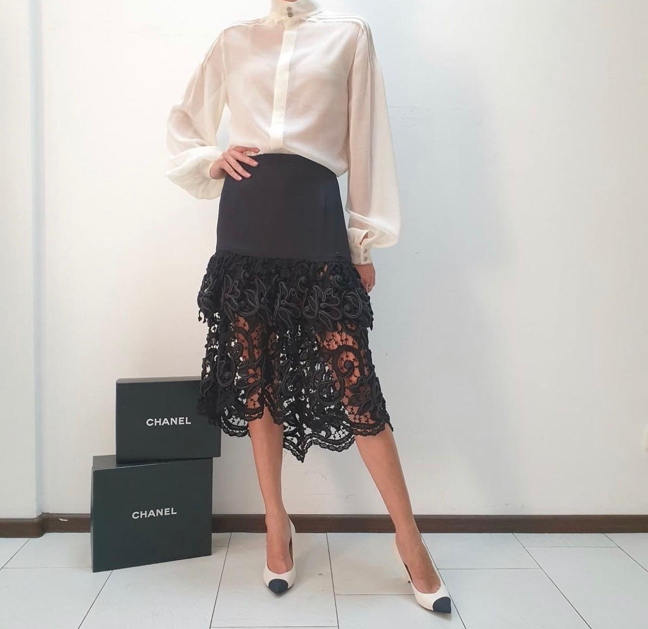 Chanel Lace Bottom Black Skirt 2
