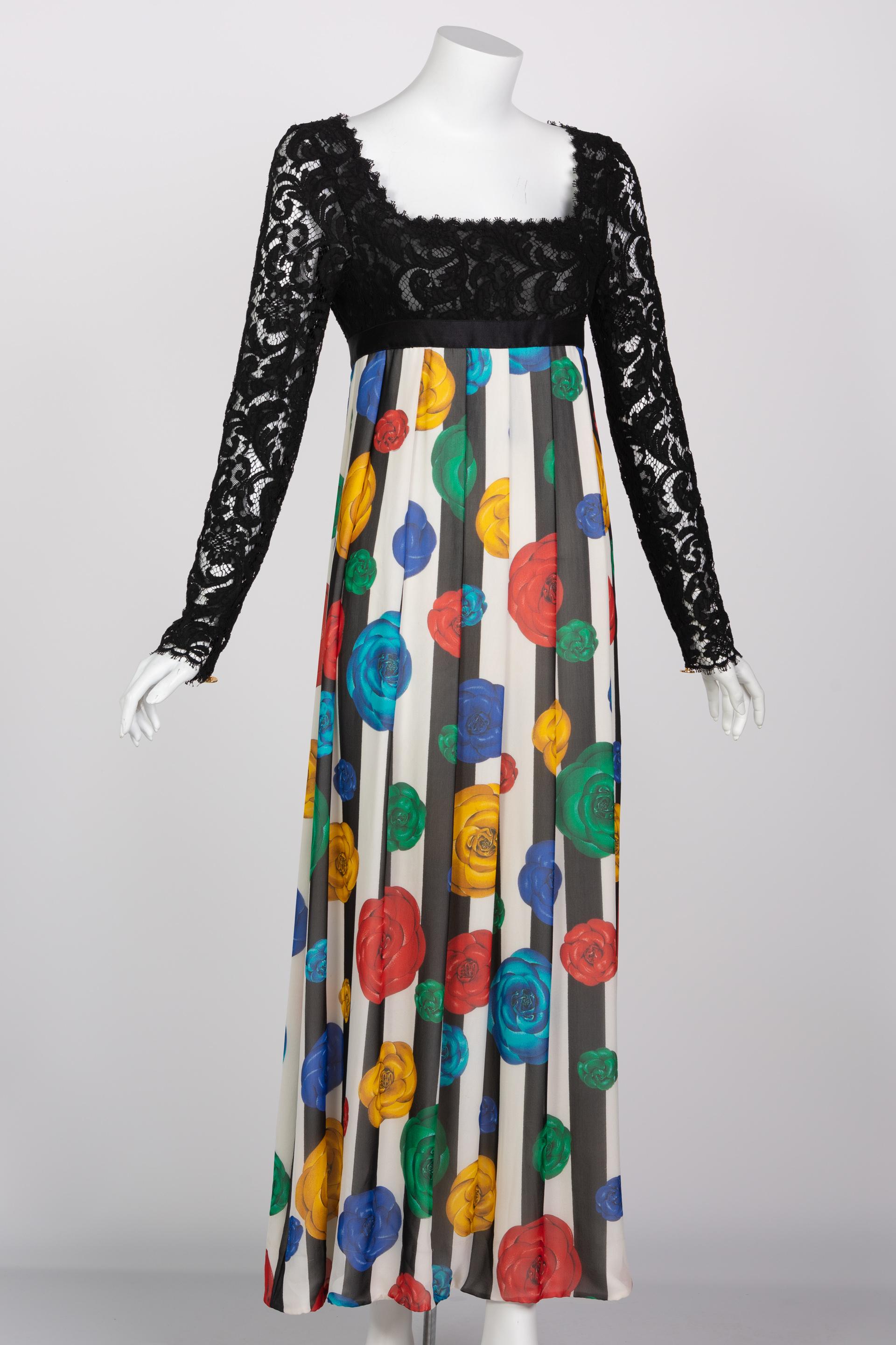 Chanel Vestido imperio camelia de encaje a rayas S/S 1988 en Bueno estado para la venta en Boca Raton, FL