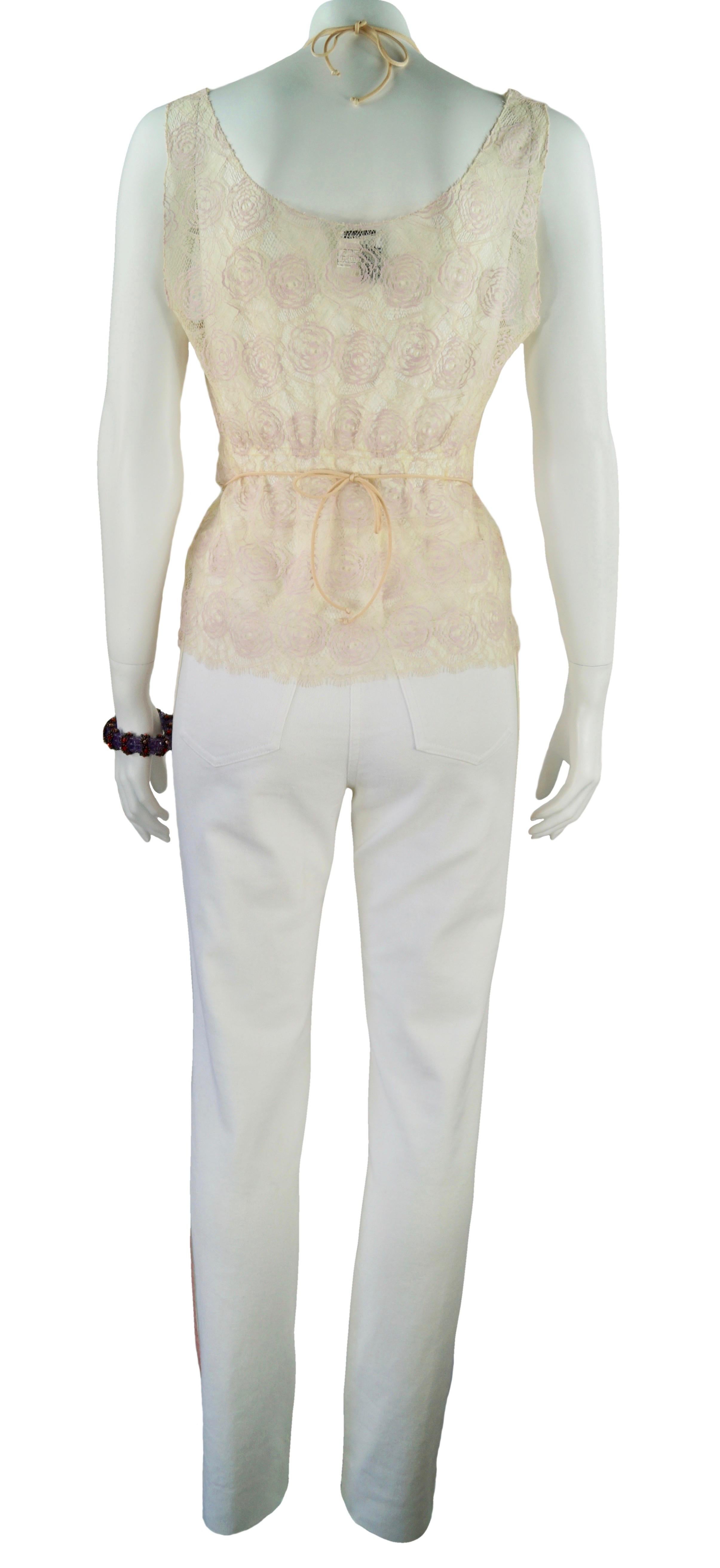 Gray CHANEL  lace top and white jeans Fr 42 - 38  Resort 2004  04C