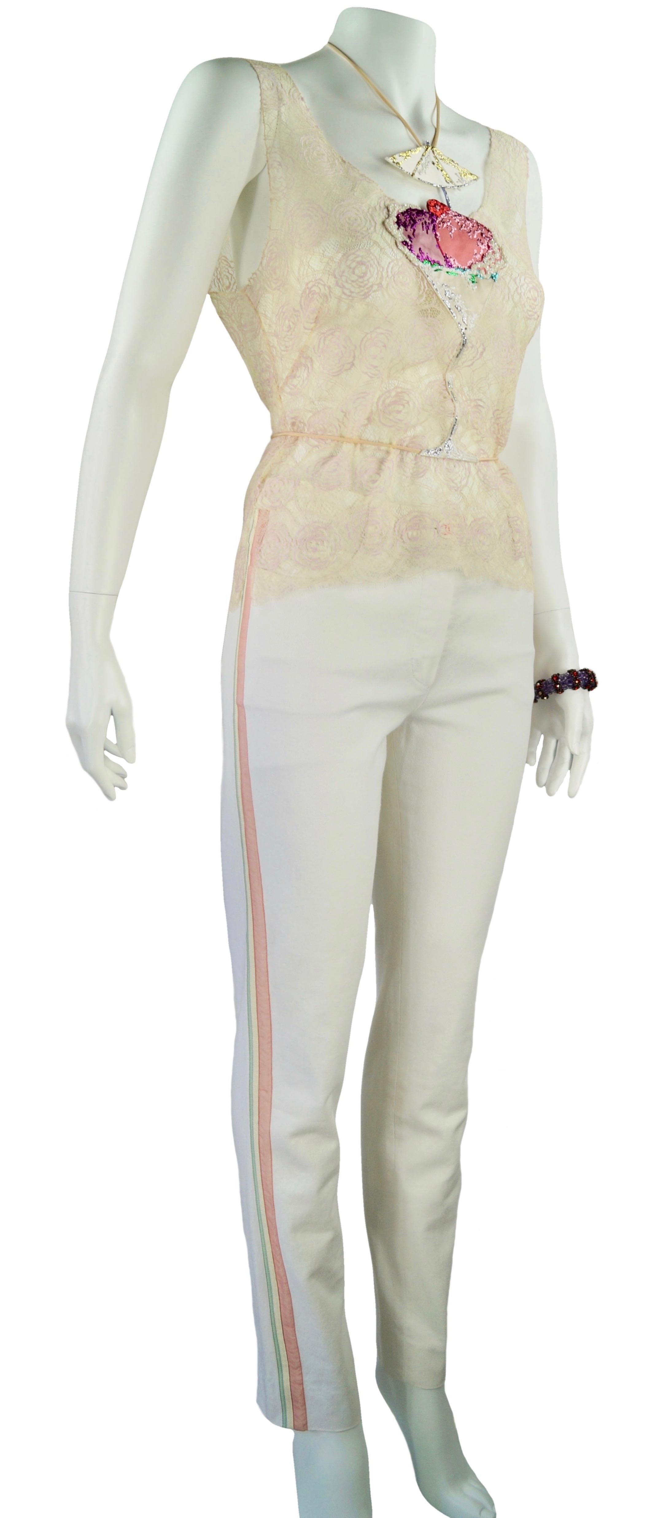 CHANEL  lace top and white jeans Fr 42 - 38  Resort 2004  04C In Good Condition In Rubiera, RE