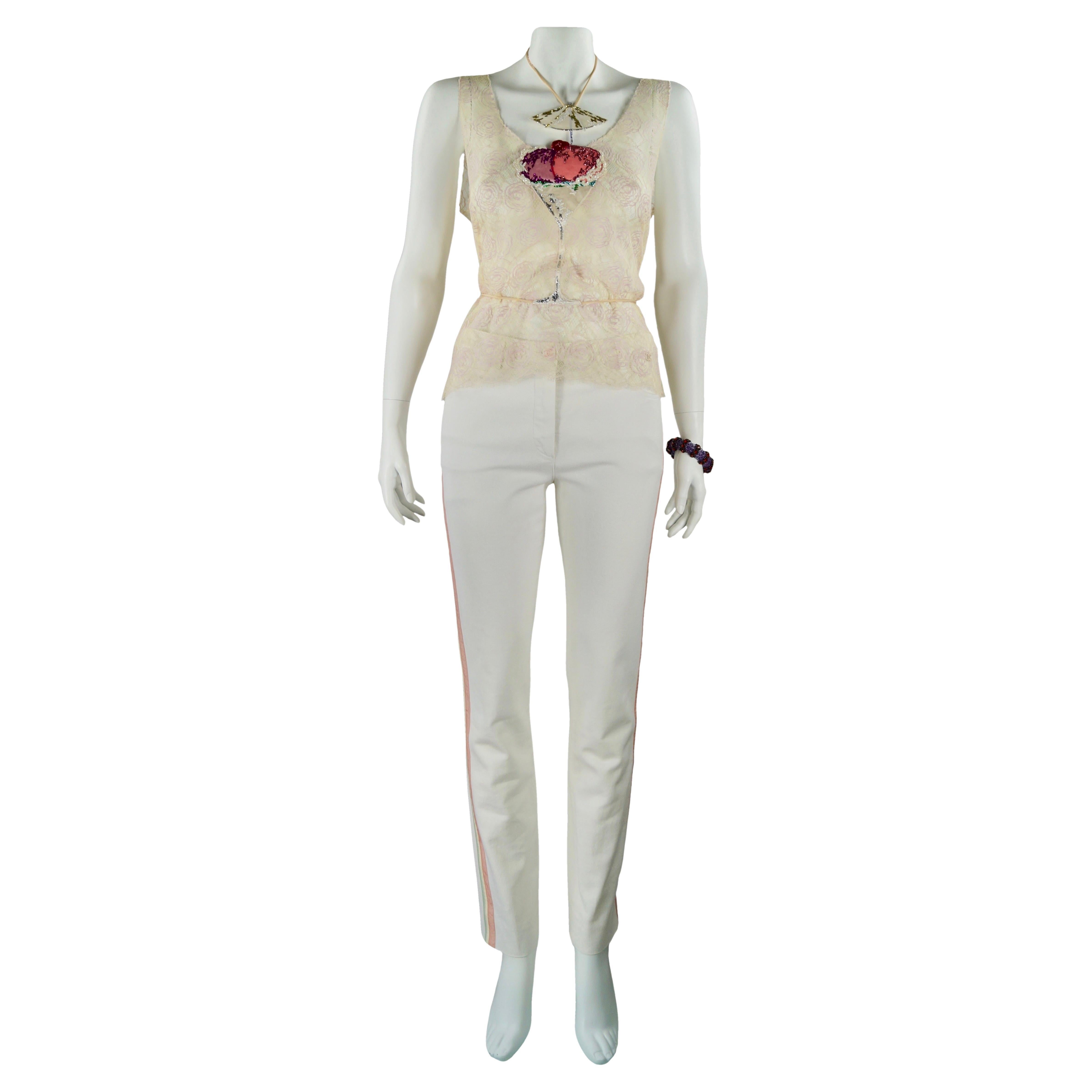CHANEL  lace top and white jeans Fr 42 - 38  Resort 2004  04C