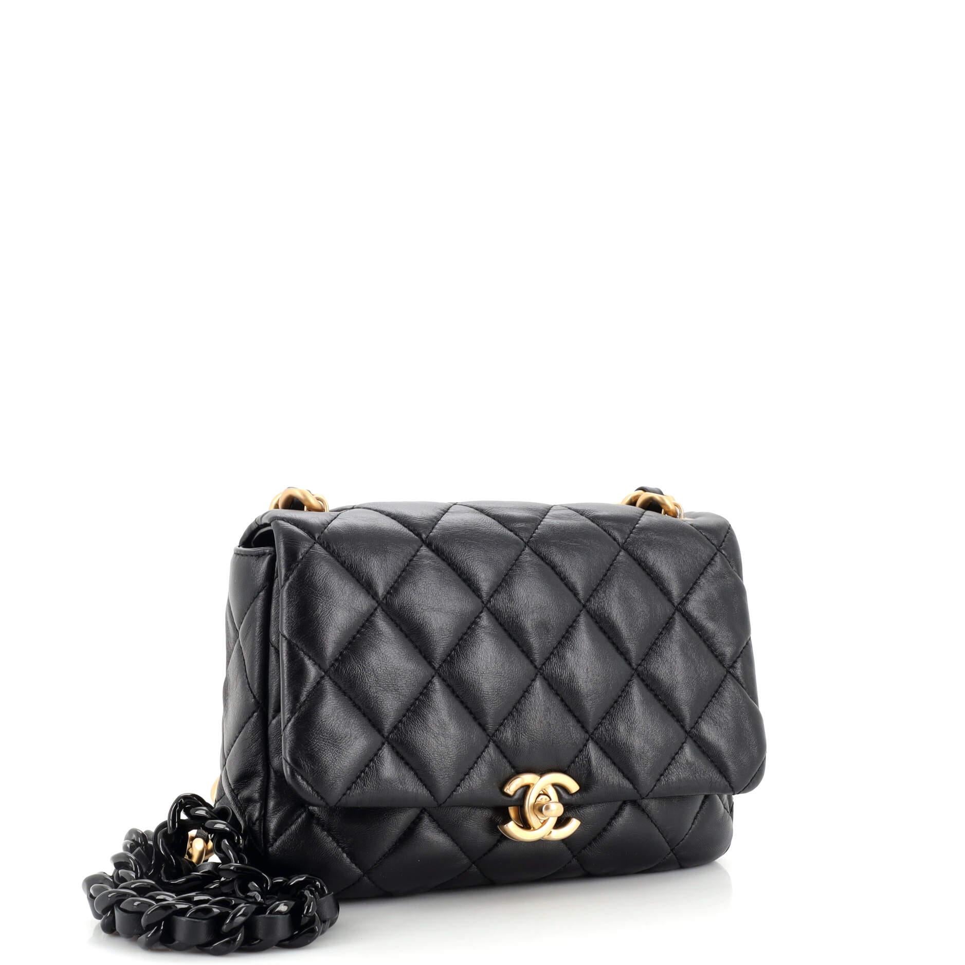 Chanel Lacquered Metal CC Flap Bag Quilted Lambskin Small In Good Condition In NY, NY