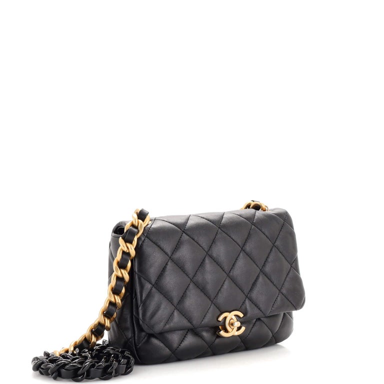 Chanel Lambskin Quilted Lacquered Chain Flap Bag Blue