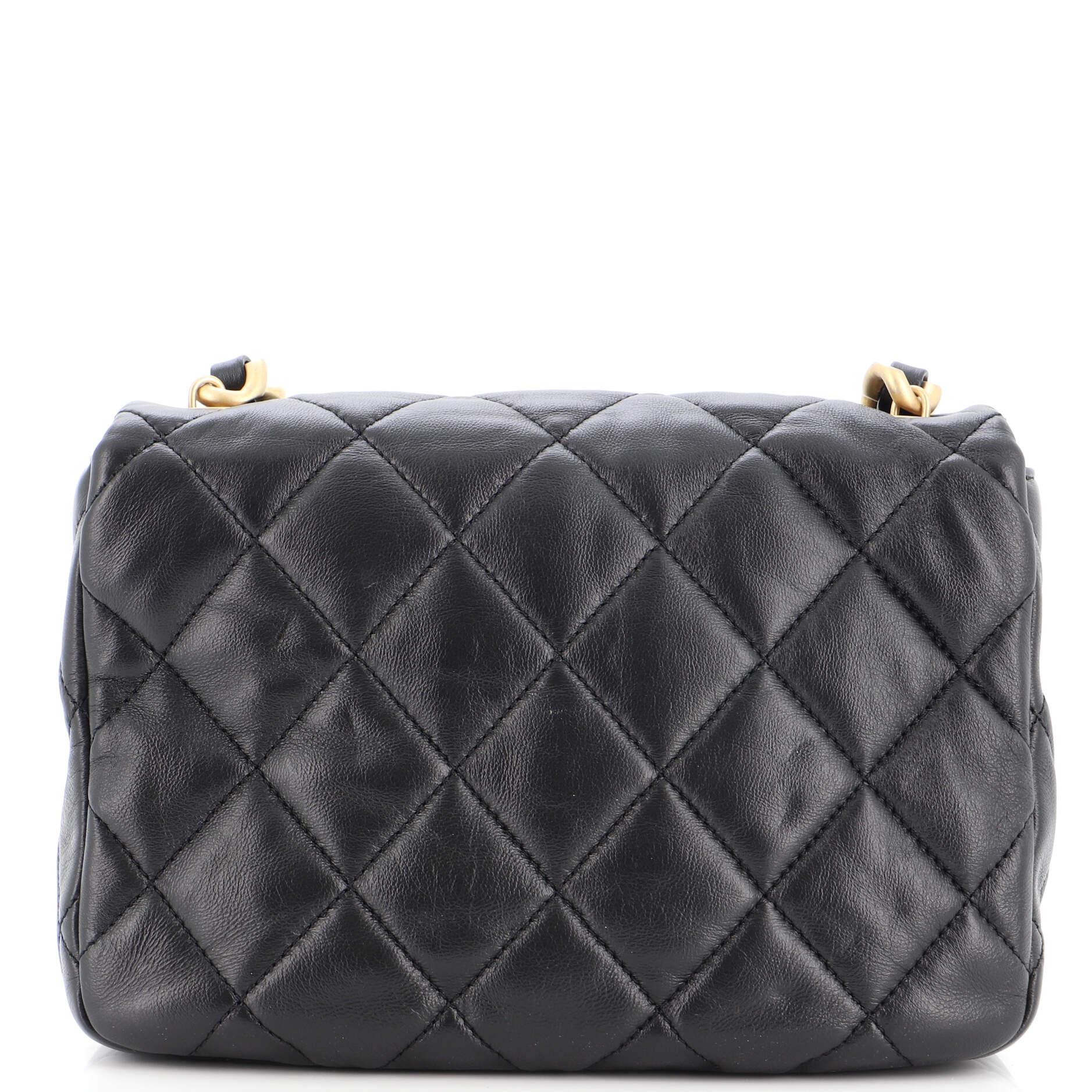 Women's or Men's Chanel Lacquered Metal CC Flap Bag Quilted Lambskin Small