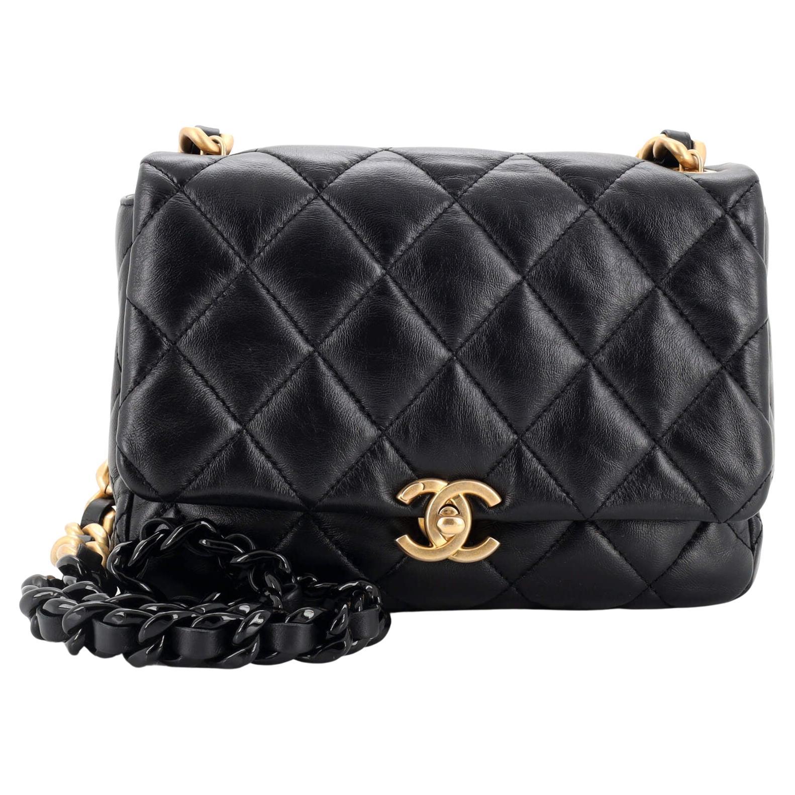 CHANEL Lambskin Quilted Mini Lacquered Chain Flap Blue 1189153
