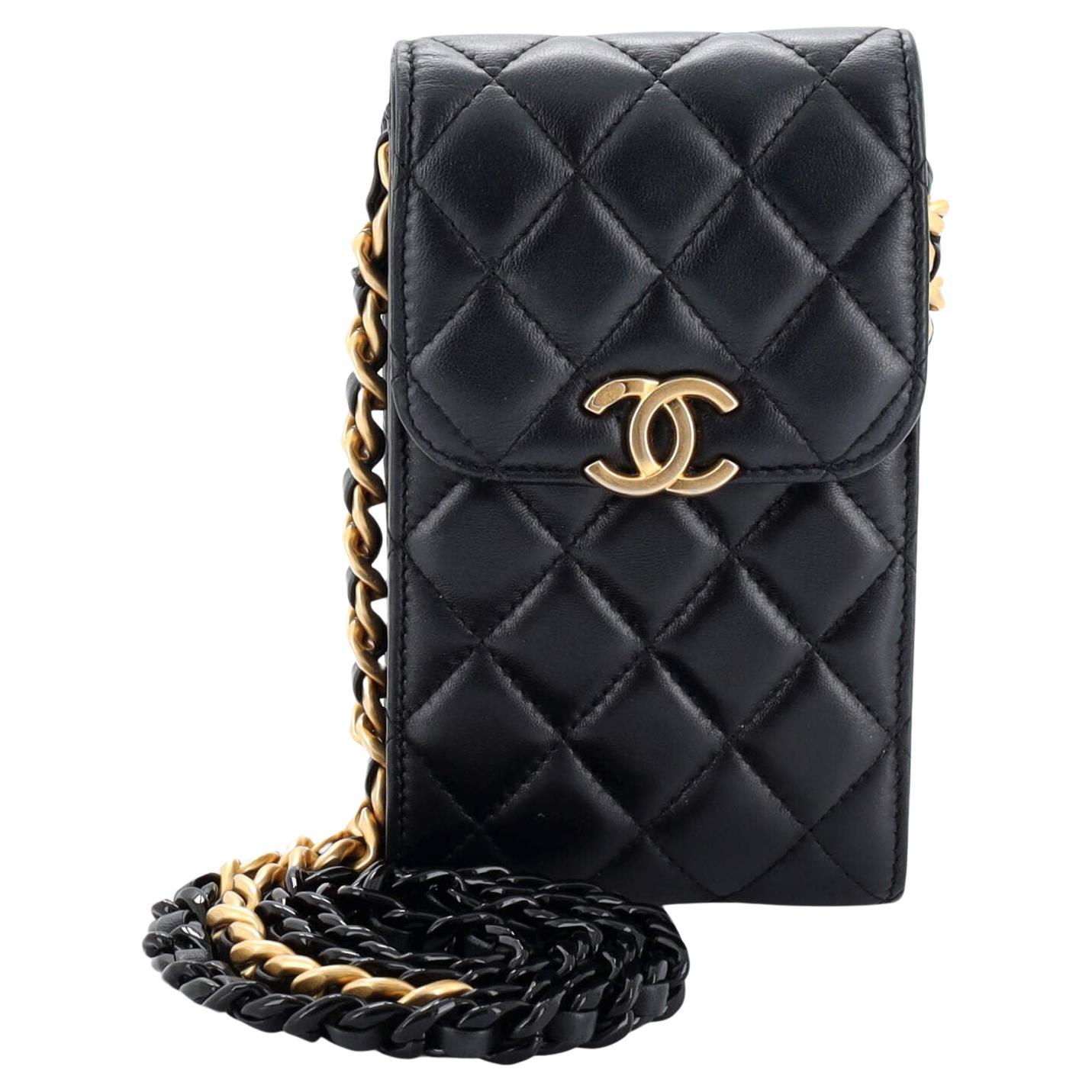 Chanel Lacquered Metal CC Phone Holder with Chain Quilted