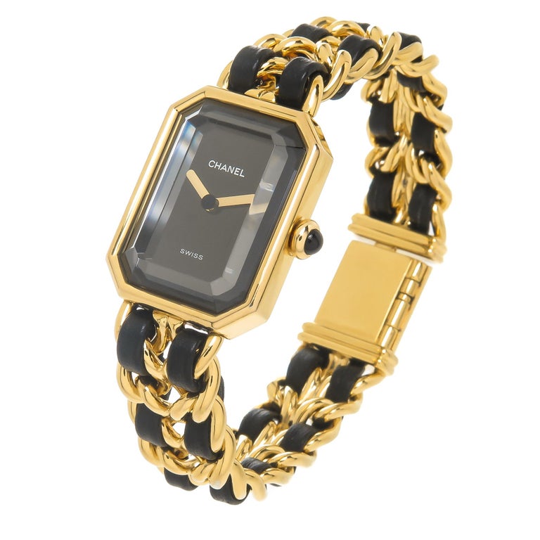 Chanel Ladies Gold Plate and Leather Premiere Quartz Wristwatch at 1stDibs