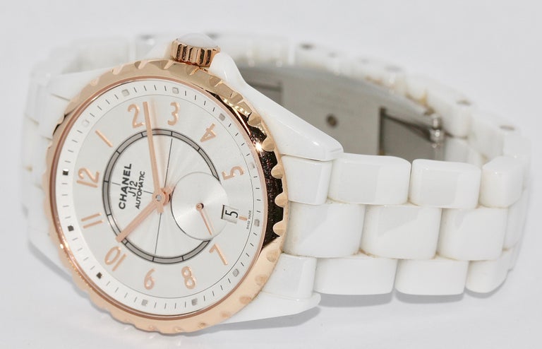 Chanel Montre-bracelet automatique J12 en or rose et céramique blanche,  pour femmes, boîte et papiers En vente sur 1stDibs | boite montre chanel