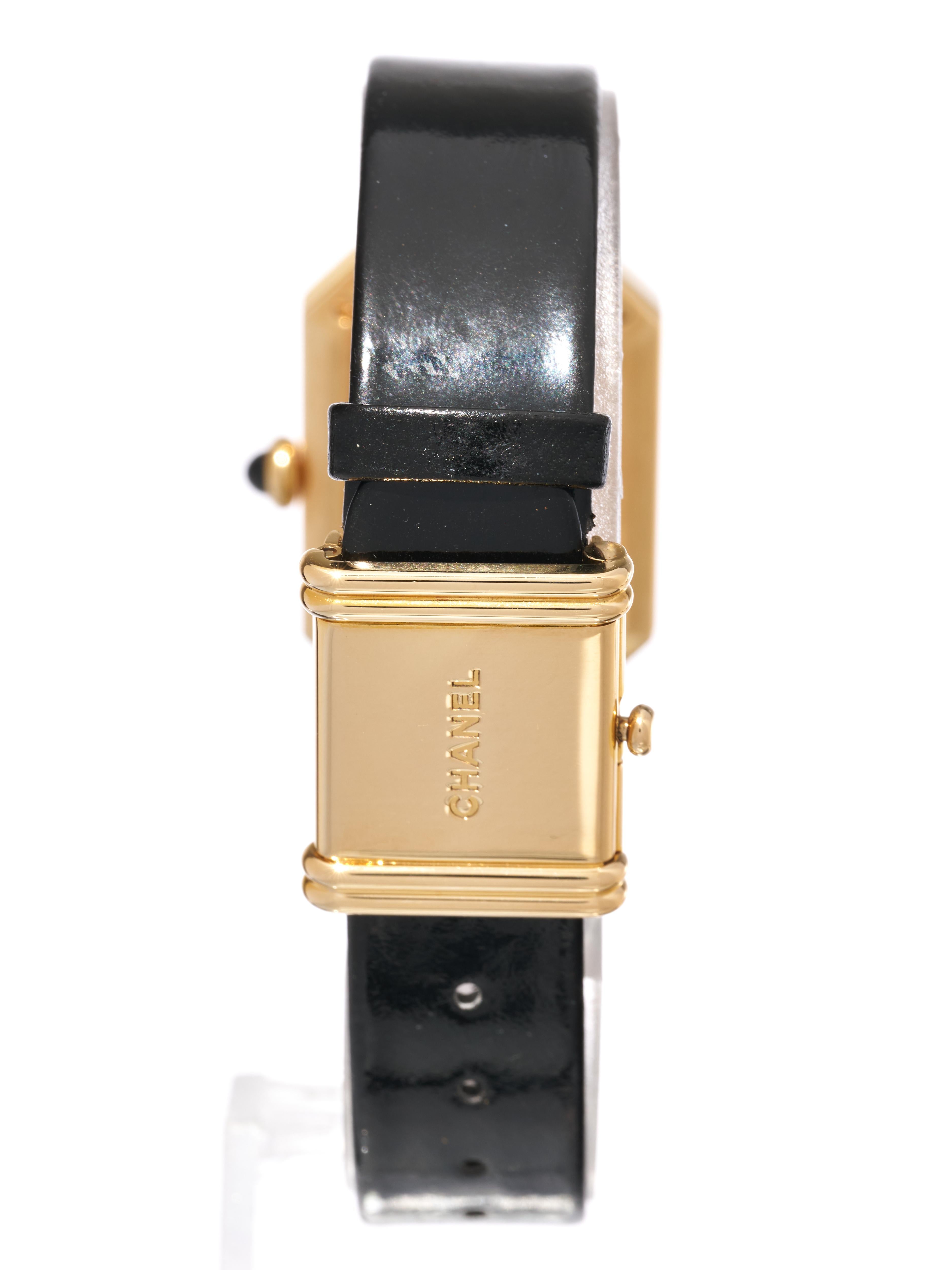 Art Deco Chanel Ladies Watch Premiere 18K Solid Gold 20mm Case Leather Strap Serviced For Sale