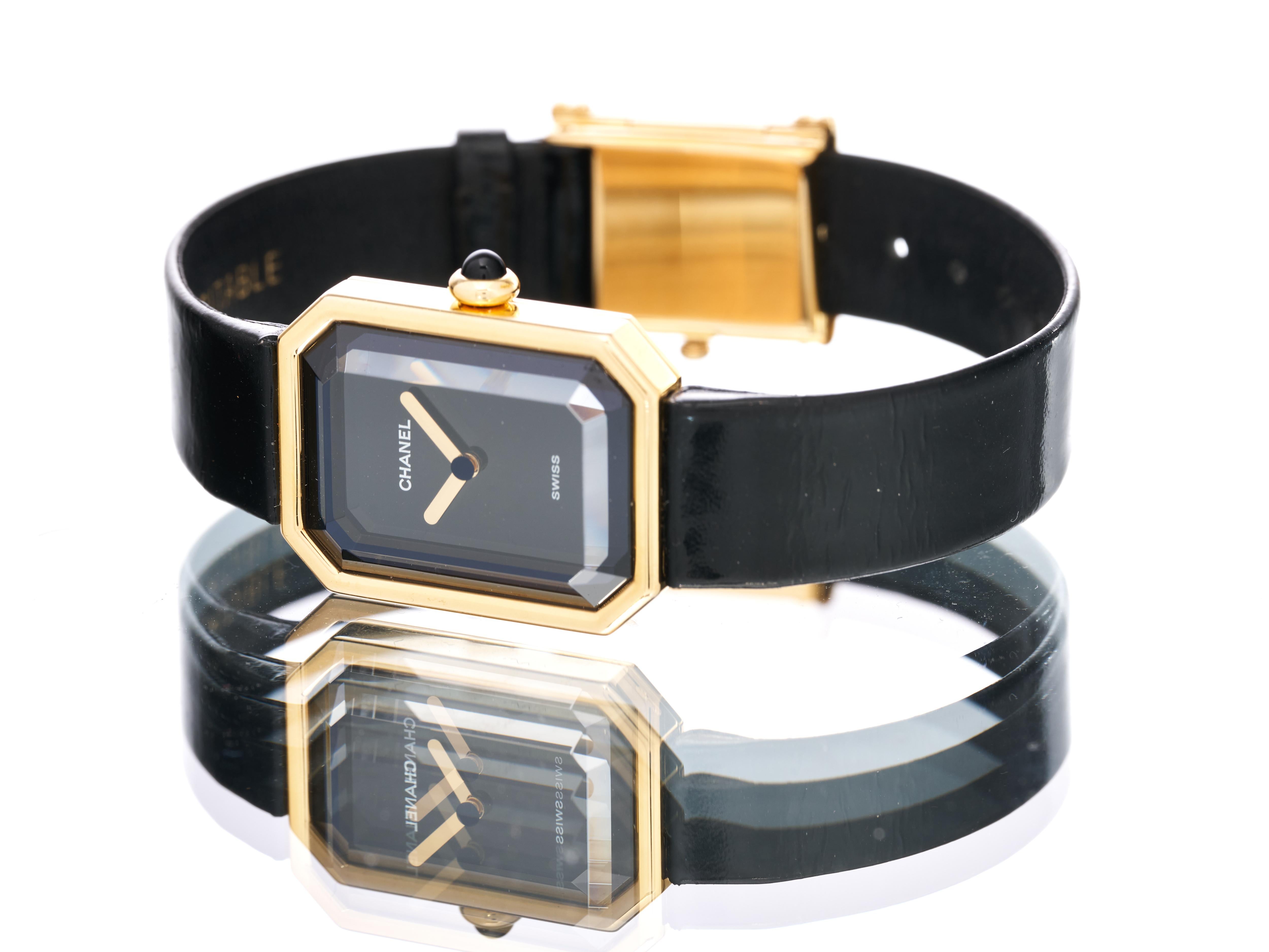 Women's or Men's Chanel Ladies Watch Premiere 18K Solid Gold 20mm Case Leather Strap Serviced For Sale
