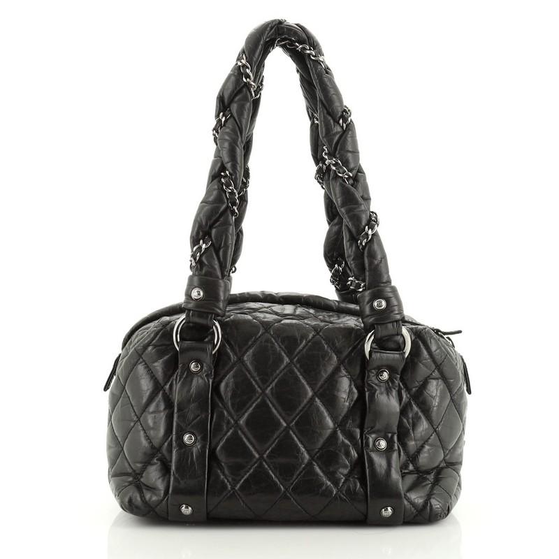 Black Chanel Lady Braid Bowler Bag Quilted Distressed Lambskin Small