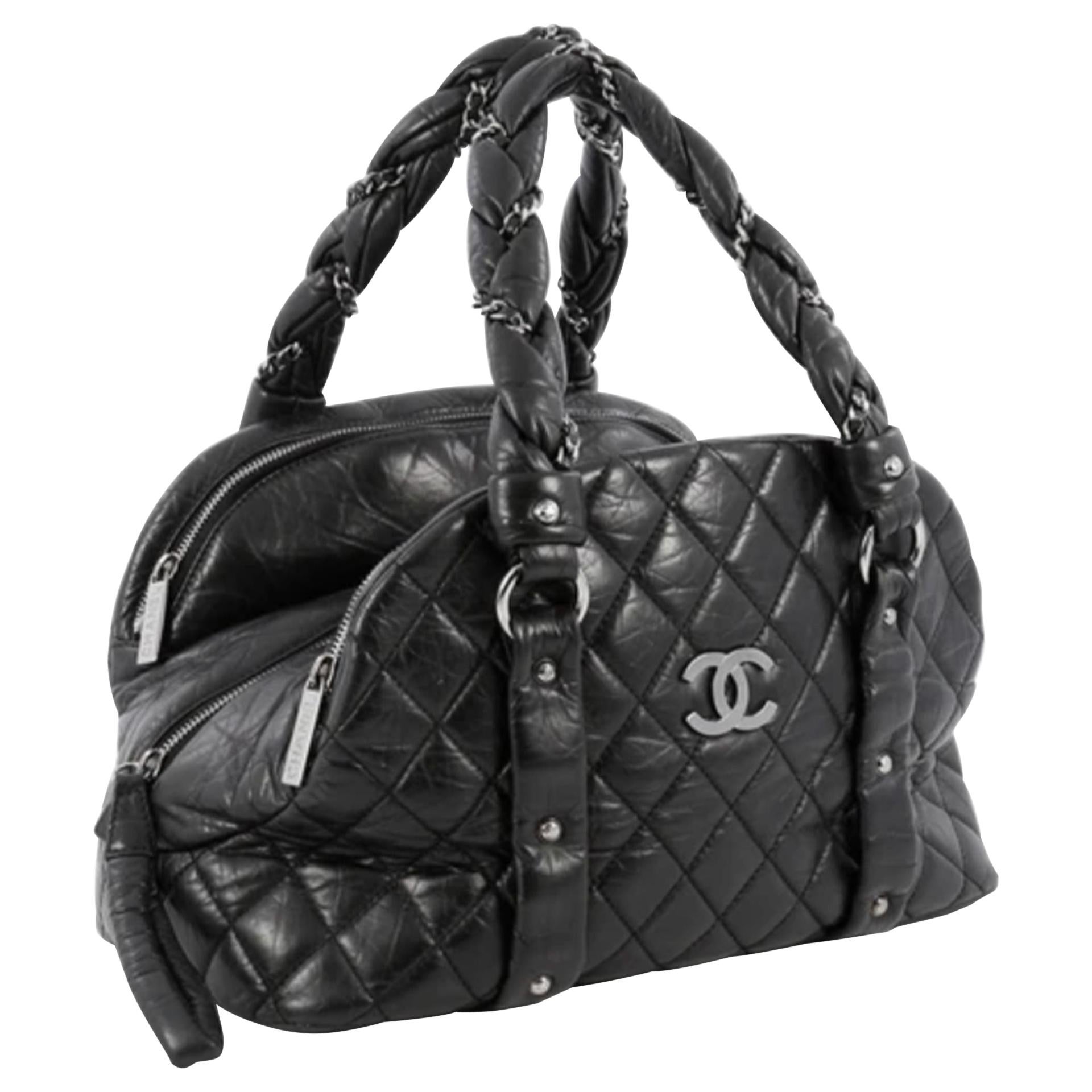 Chanel Soft Lambskin Bubble Quilted CC Bag Top Handle Tote Bag