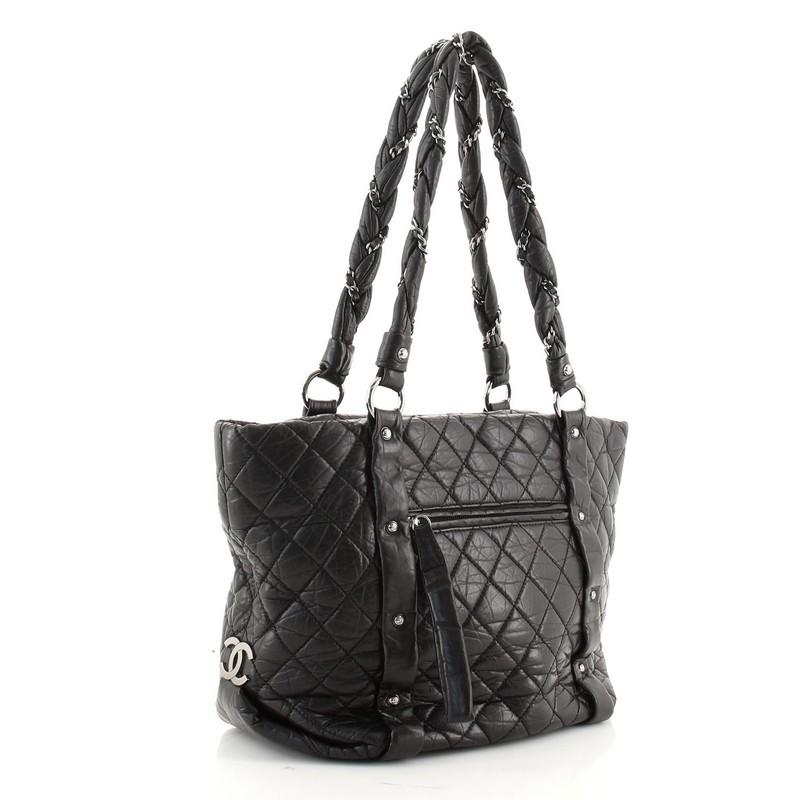 Black Chanel Lady Braid Shopping Tote Quilted Distressed Lambskin Medium