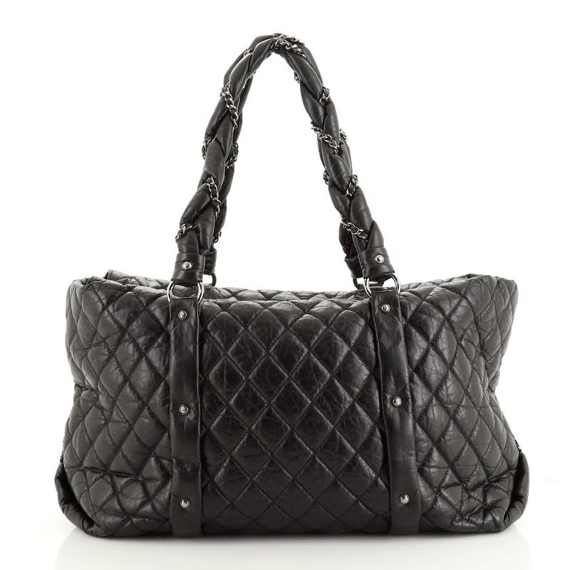 Black Chanel Lady Braid Shopping Tote Quilted Distressed Lambskin XL