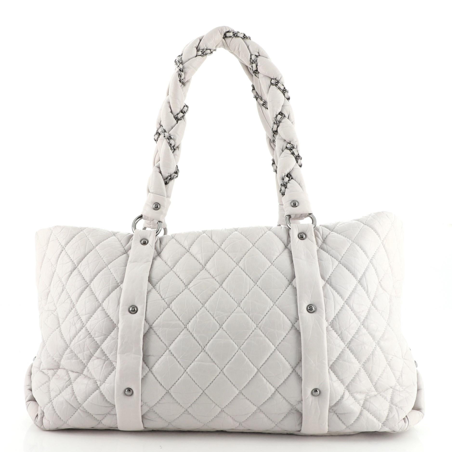 Chanel Lady Braid Shopping Tote Quilted Distressed Lambskin XL In Fair Condition In NY, NY