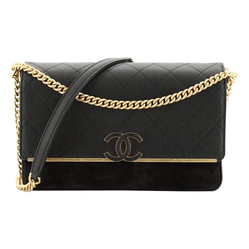 Chanel Caviar Suede Stitched Lady Coco Wallet on Chain Woc Black