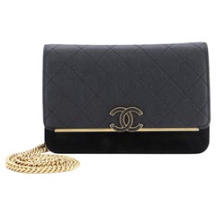 CHANEL CAVIAR CC QUILTED FILIGREE DOUBLE ZIP CLUTCH WALLET ON CHAIN  CROSSBODY