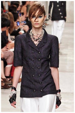 Chanel & Lagerfeld Resort 2014 14C Midnight Navy Textured Silk Jacket Singapore