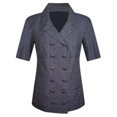 Chanel & Lagerfeld Resort 2014 14C Midnight Navy Textured Silk Jacket Singapore