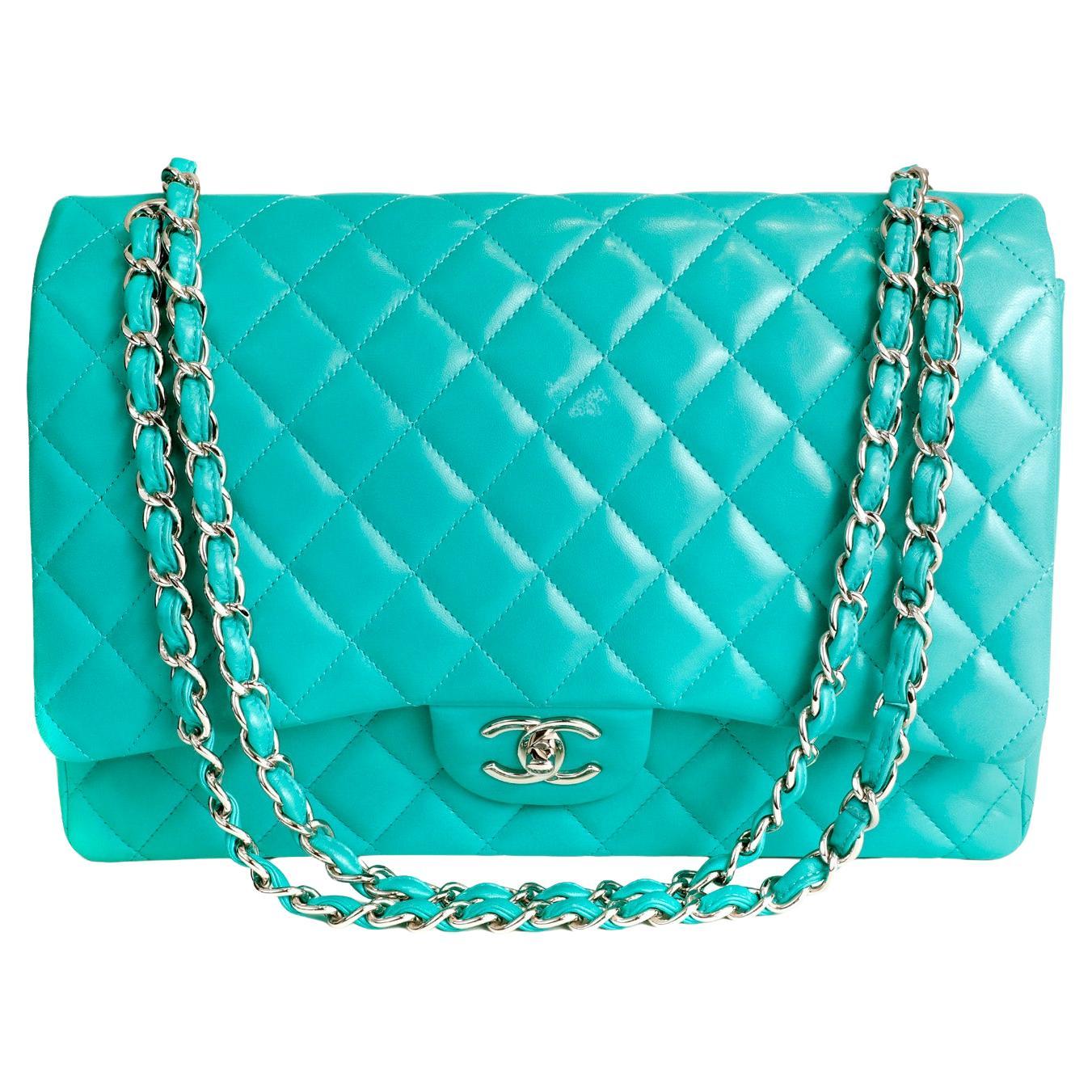 Chanel Lagoon Green Lambskin Maxi Classic Flap Bag at 1stDibs