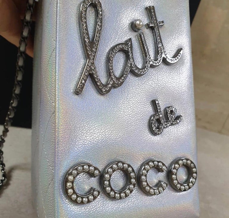 Chanel Lait De Coco Milk Carton Iridescent Silver Leather Cross Body Bag