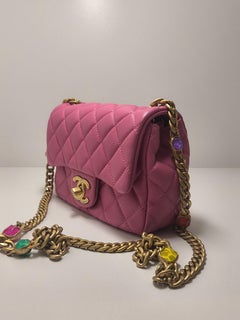 Chanel Lambskin 2021 Resin Gripoix Gold-Tone Metal Pink CF Classic Flap Bag