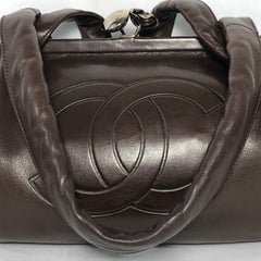 Chanel Lambskin Bee Frame Shoulder Bag with Kissing Lock in Chocolate Brown
