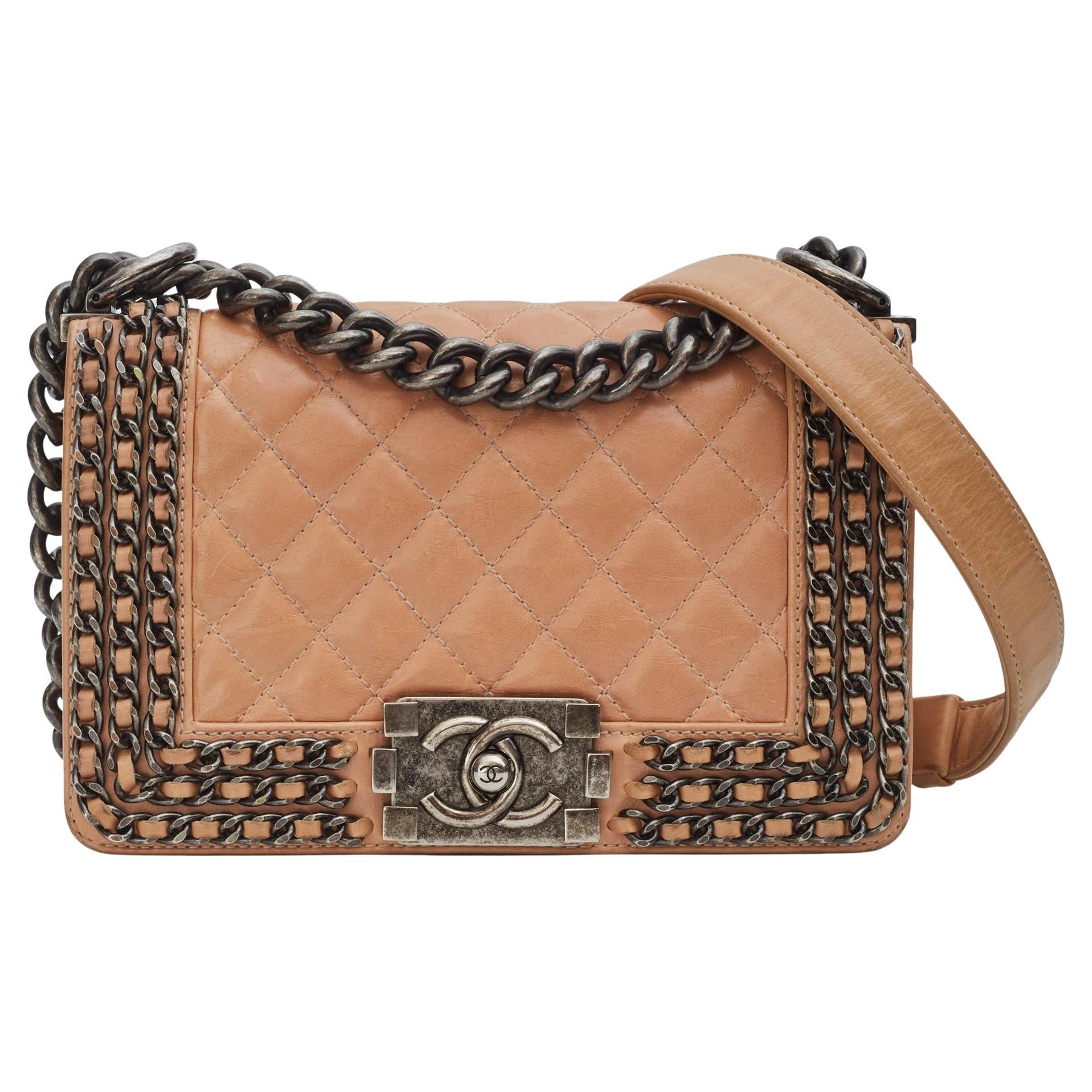 Chanel Lambskin Beige Chained Boy Bag Small (2015) For Sale