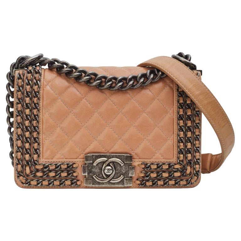 Chanel Lambskin Beige Chained Boy Bag Small (2015) For Sale at 1stDibs