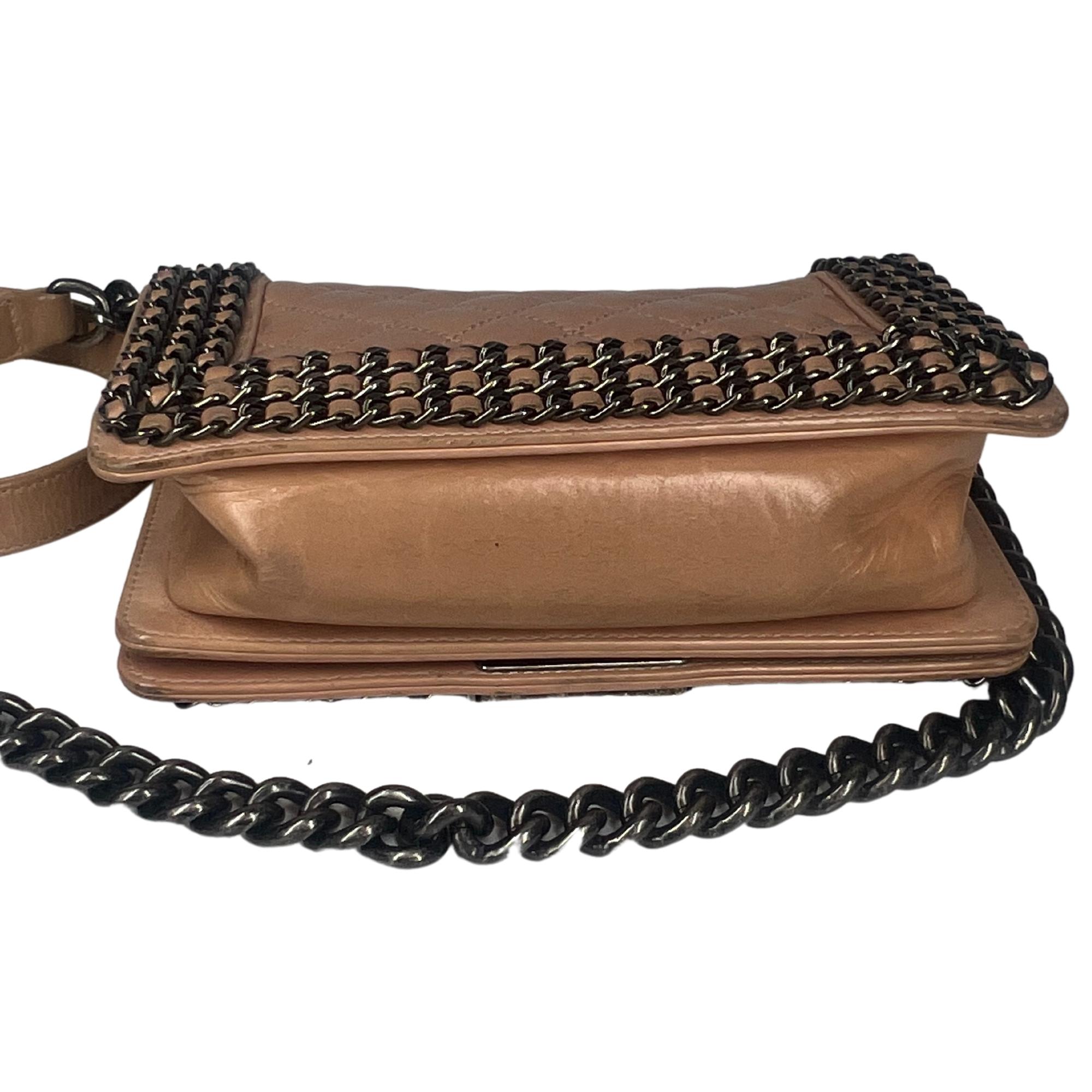 Chanel Lambskin Beige Chained Boy Bag Small For Sale 6