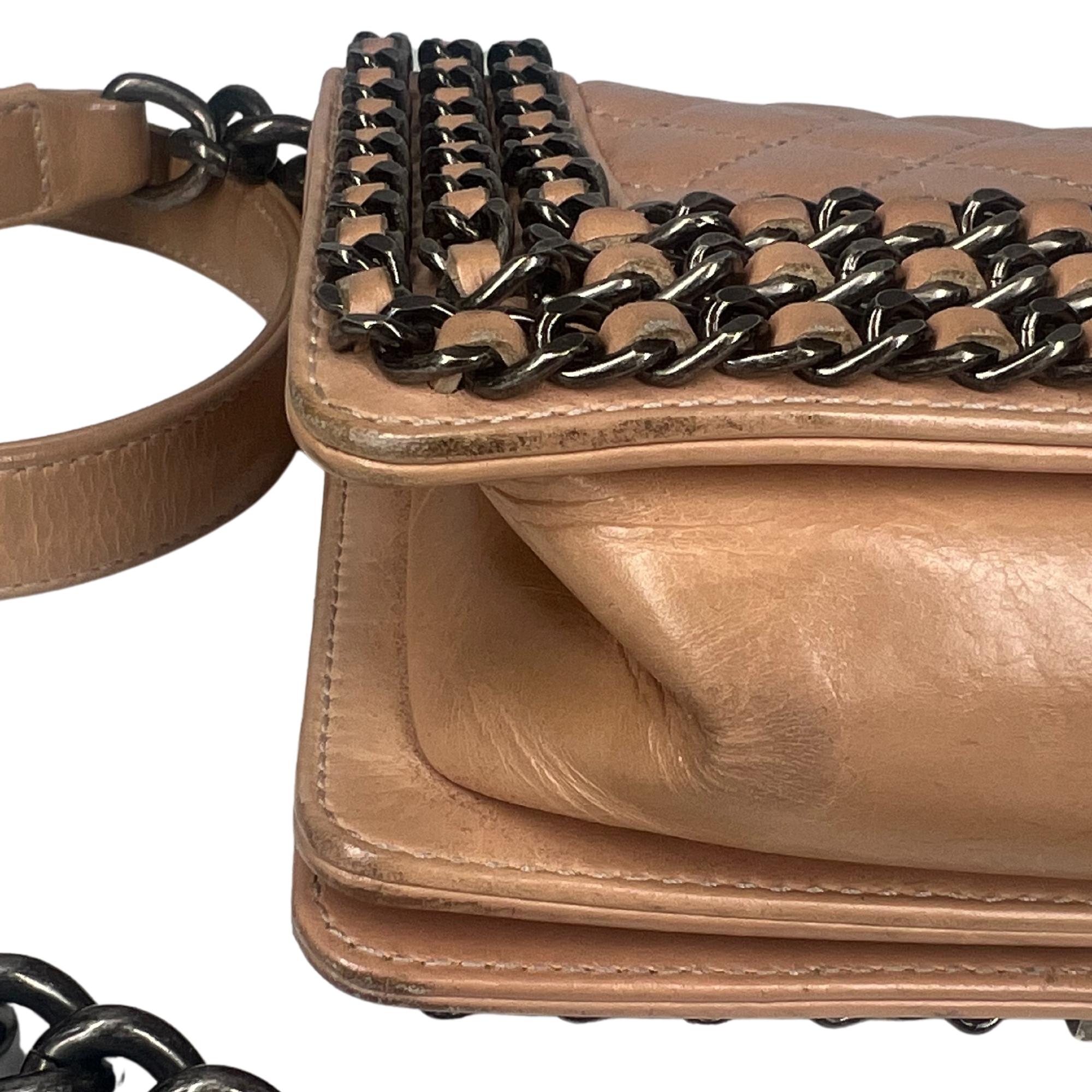 Chanel Lambskin Beige Chained Boy Bag Small For Sale 7