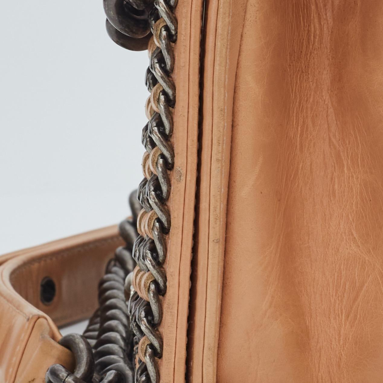 Women's Chanel Lambskin Beige Chained Boy Bag Small For Sale