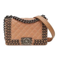 Chanel Lambskin Beige Chained Boy Bag Small