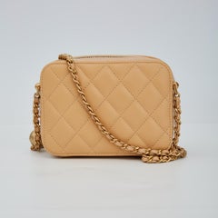 CHANEL Lambskin Beige Quilted CC Pearl Crush Camera Case (2021)