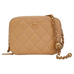 CHANEL Lambskin Beige Quilted CC Pearl Crush Camera Case (2021)