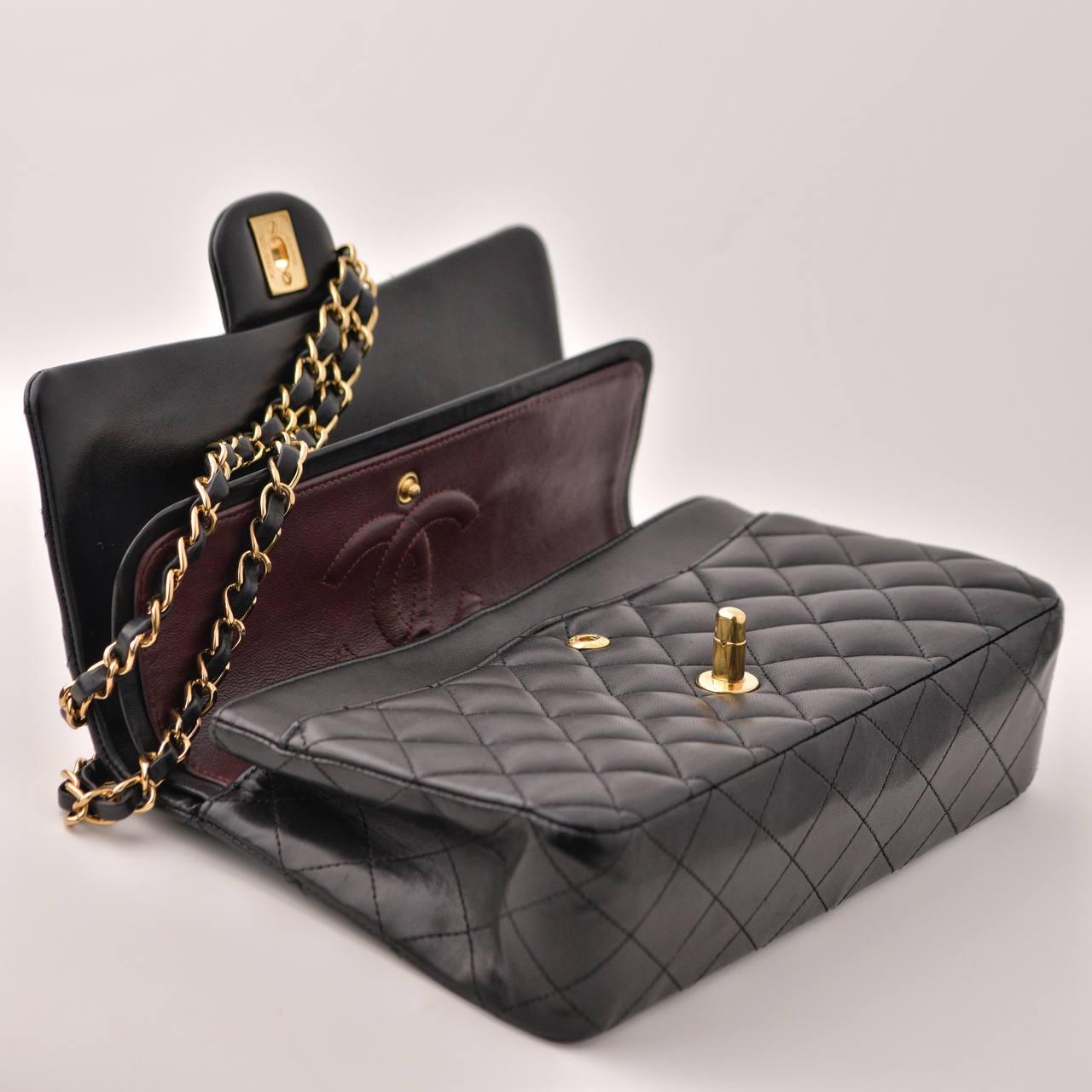 Chanel Lambskin Black Quilted Medium Classic Double Flap Bag For Sale 5
