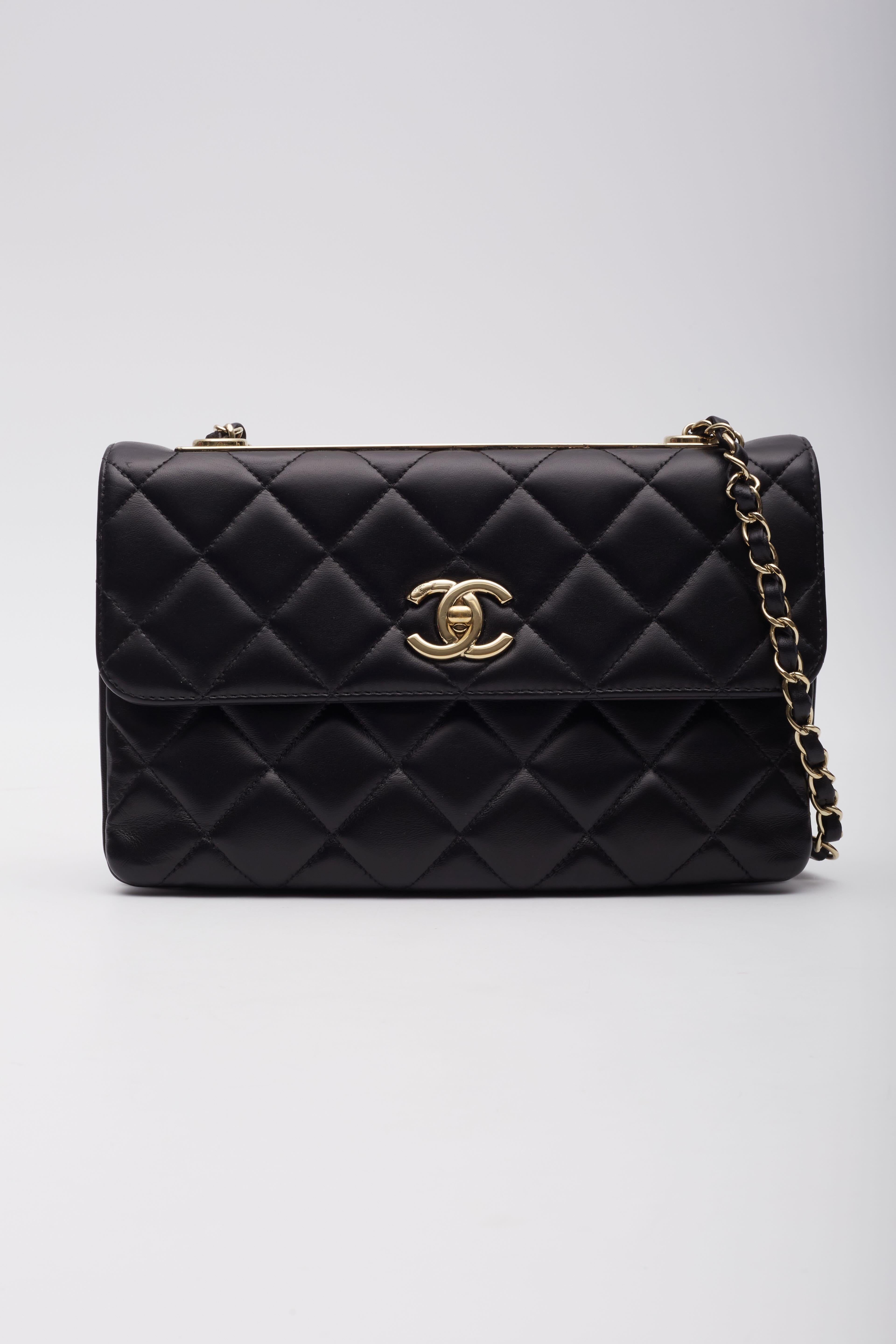 Women's Chanel Lambskin Black Trendy CC Flap Bag Gold Hardware For Sale