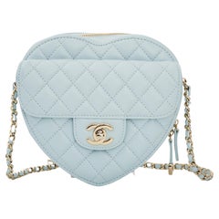 Chanel Lambskin Blue Quilted Heart Shoulder Bag