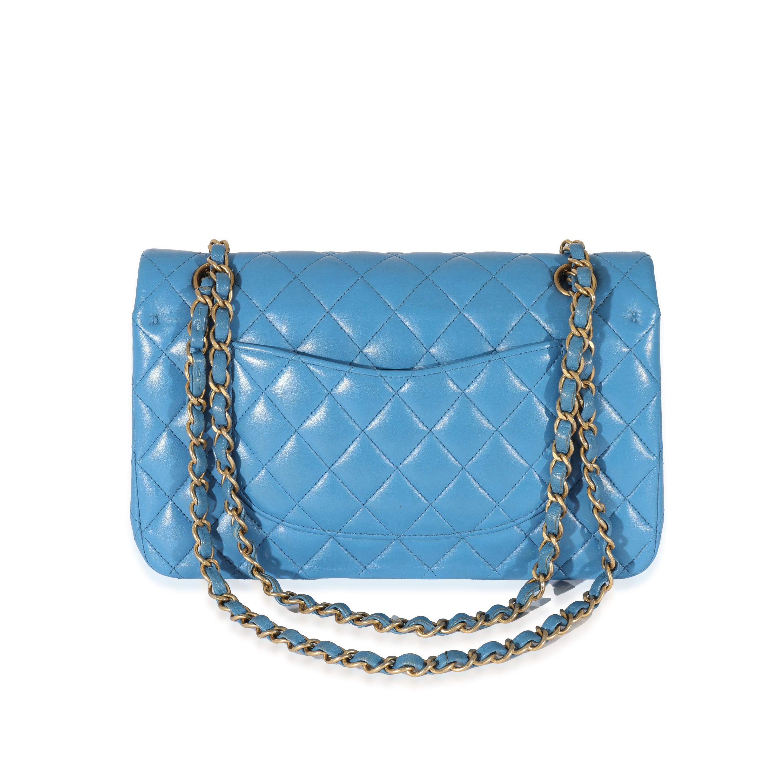 Chanel Lambskin Blue Quilted Medium Double Flap Bag In Excellent Condition For Sale In New York, NY