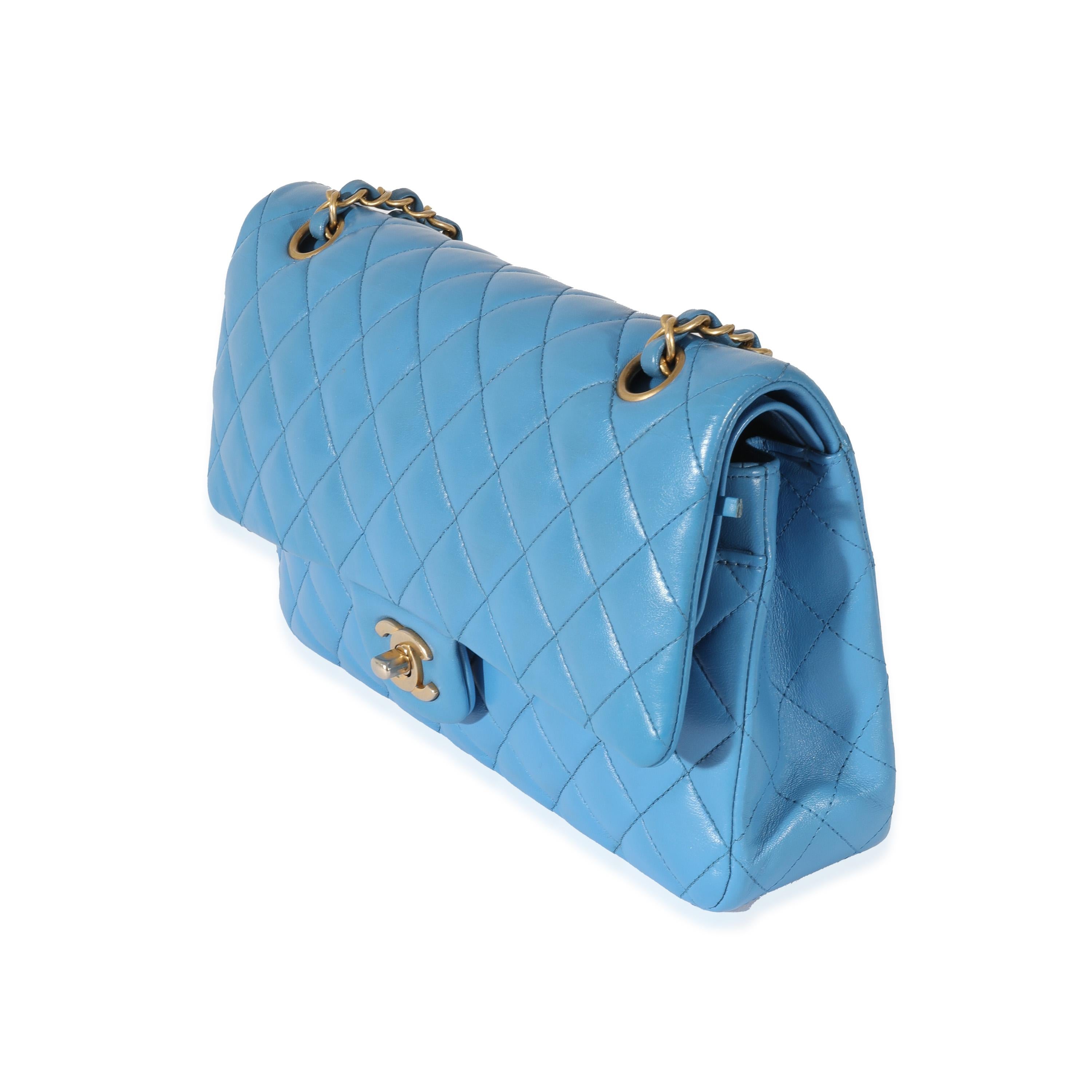 Women's Chanel Lambskin Blue Quilted Medium Double Flap Bag For Sale