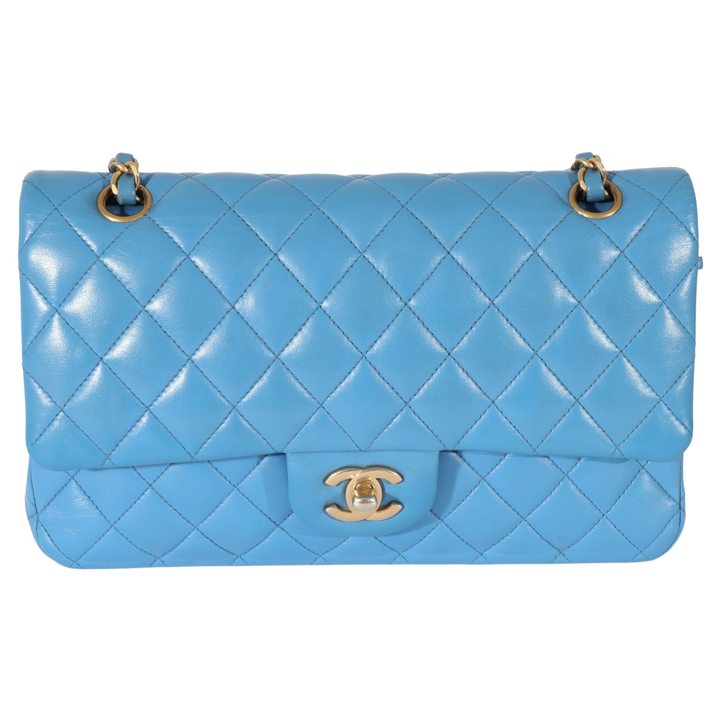 Chanel Lambskin Blue Quilted Medium Double Flap Bag For Sale