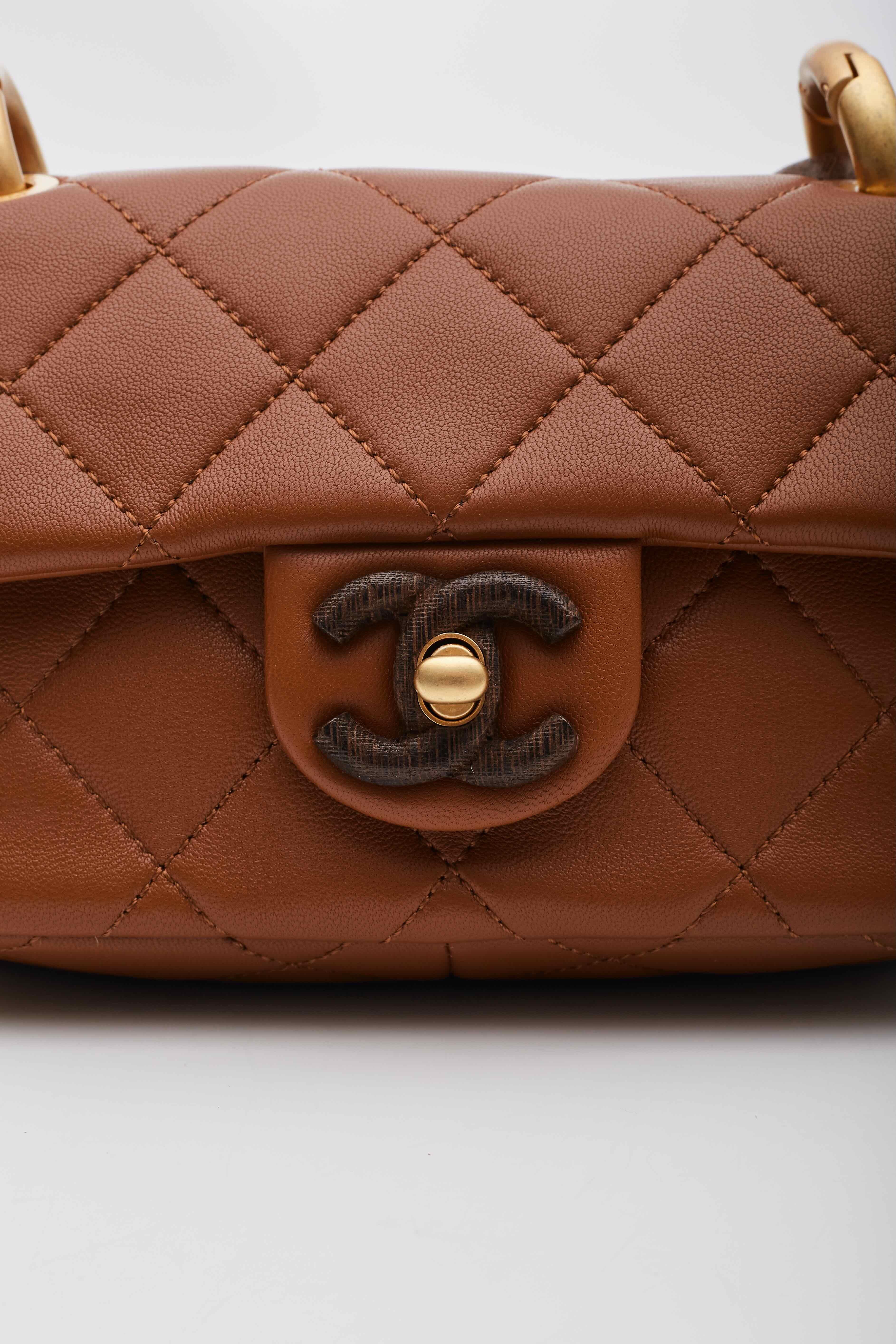 Chanel Lambskin Brown Wenge Wood Mini Flap Bag In Excellent Condition In Montreal, Quebec