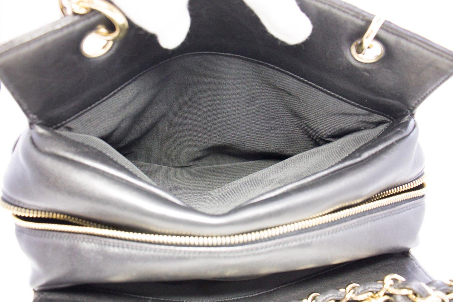 CHANEL Lambskin Chain Shoulder Shopping Tote Bag Black Quilted 11