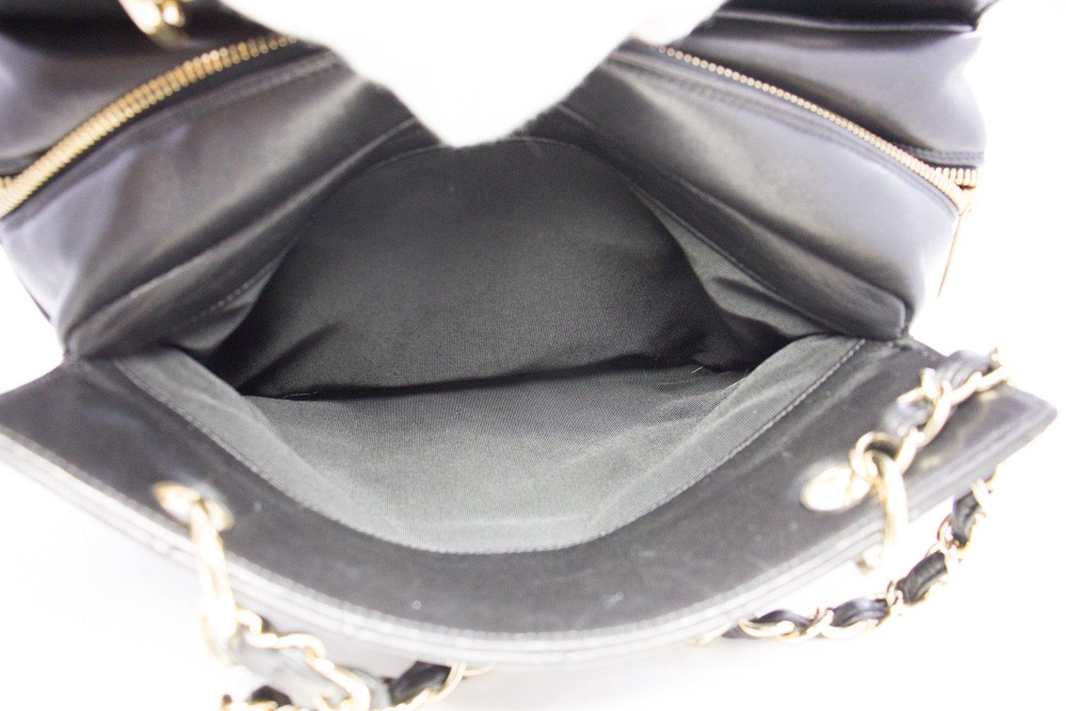 CHANEL Lambskin Chain Shoulder Shopping Tote Bag Black Quilted 12