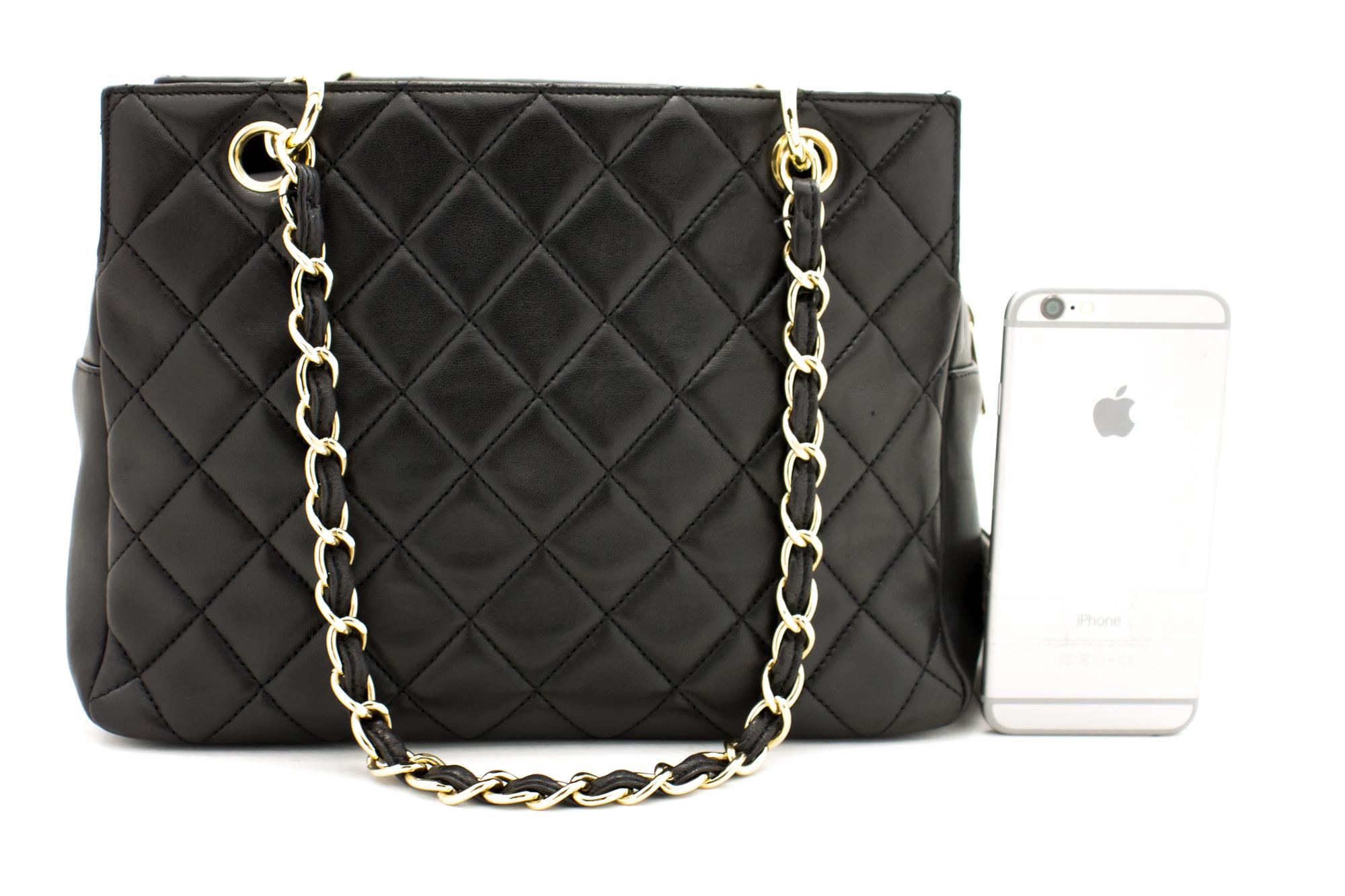 CHANEL Lambskin Chain Shoulder Shopping Tote Bag Black Quilted In Good Condition In Takamatsu-shi, JP