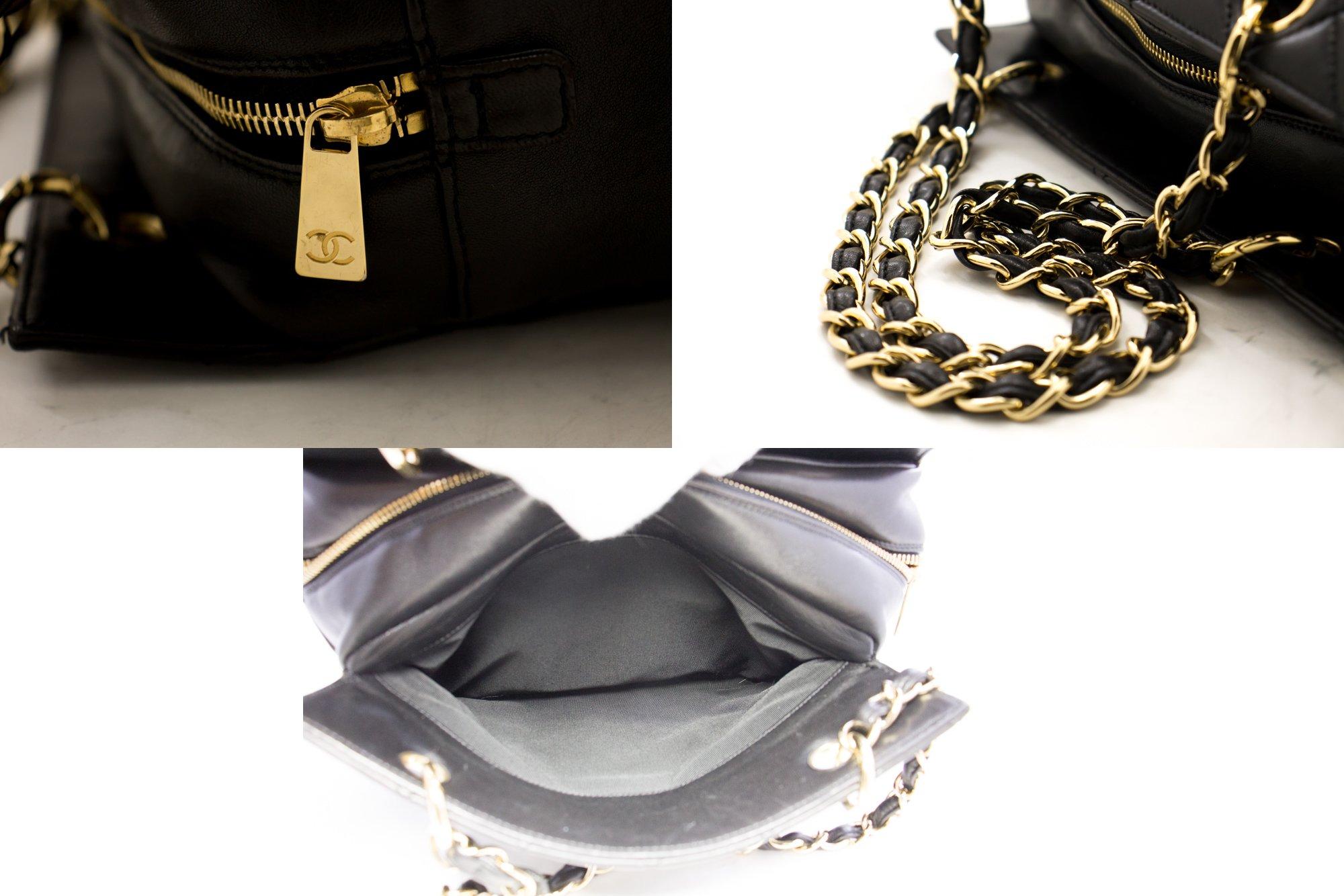 CHANEL Lambskin Chain Shoulder Shopping Tote Bag Black Quilted 3