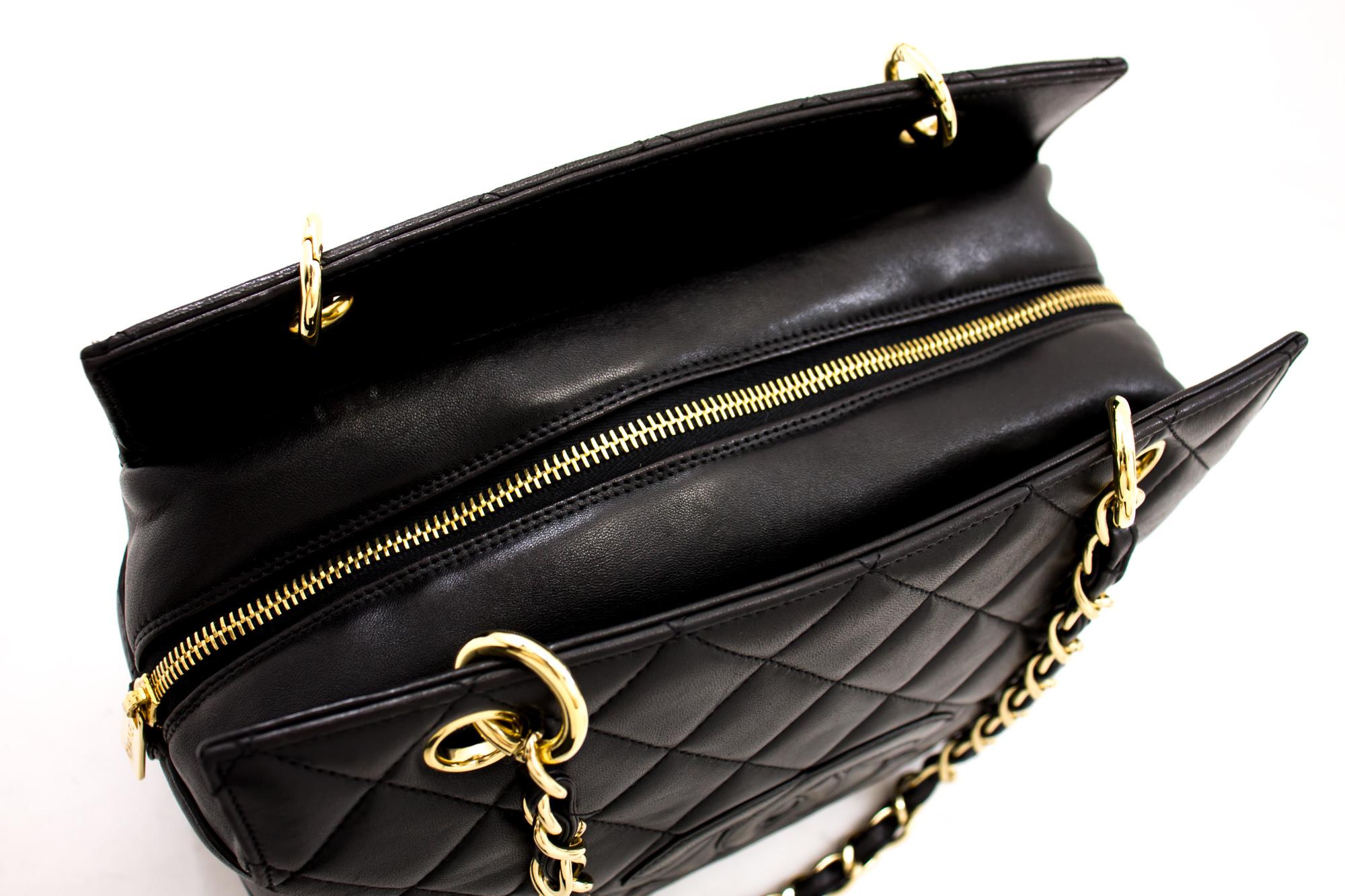 CHANEL Lambskin Chain Shoulder Shopping Tote Bag Black Quilted 5